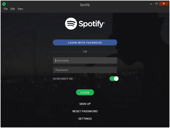 log-in page of Spotify