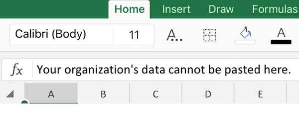 What if your organization's data cannot be pasted here error